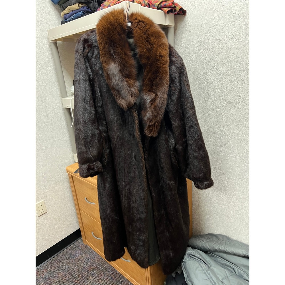 VTG 70s Mink Fur Jacket Sz 2XL Coyote Trim Long Coat Heavyweight Luxury Winter